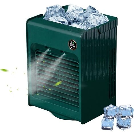 Aire acondicionado personal Mini enfriador de aire por evaporación 4 en 1 USB recargable portátil AC escritorio humidificadores ventilador para habitación pequeña oficina dormitorio camping (verde)
