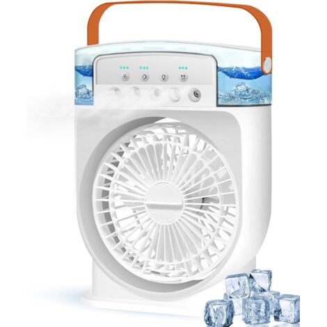 Aire acondicionado portátil 4 en 1, mini enfriador de aire de 600 ml, 3 velocidades de viento y 7 colores, silencioso, ideal para el dormitorio, la oficina y para leer.