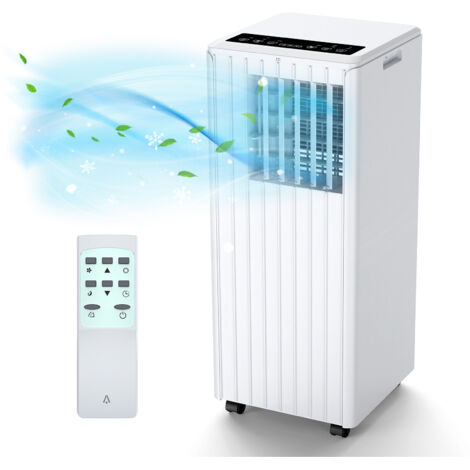 Aire acondicionado portátil 5-en-1 9000 BTU – Refrigeración, deshumidificación 42L/día, ventilador 2 velocidades, modo sleep, temporizador 24H, mando a distancia – Clase A, silencioso – Ideal para 25 