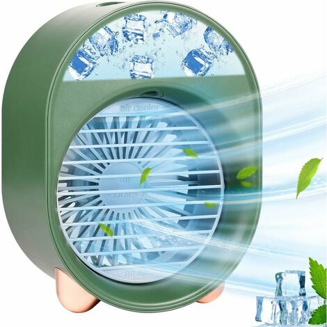 Aire acondicionado portátil, enfriador de aire personal, mini enfriador de aire portátil Ventilador de aire acondicionado personal portátil Enfriador móvil de 3 velocidades (verde)