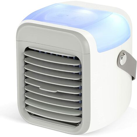 Aire acondicionado portátil, mini enfriador de aire personal 4 en 1 con 3 velocidades, 7 colores, humidificador recargable para dormitorio, oficina y camping