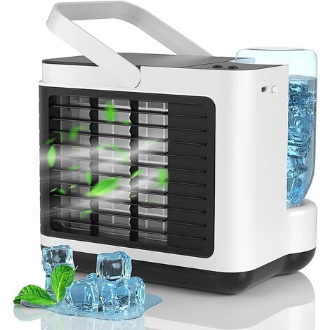 Aire Acondicionado Portátil Silencioso, 4 en 1 USB Mini Enfriador con 3 Velocidades Y LED Luz Nocturna Función de Purificador Dormitorio/Oficina/Autocaravana/Exterior/Regalos de Verano - Blanco