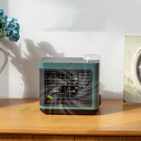 Aire Acondicionado Portátil Silencioso, 4 en 1 USB Mini Enfriador con 3 Velocidades Y LED Luz Nocturna Función de Purificador Dormitorio/Oficina/Autocaravana/Exterior/Regalos de Verano - verde