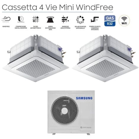 aire acondicionado samsung dual split inverter cassette 4 vias mini windfree 18+18 con aj100txj5kg/eu r-32 18000+18000 wi-fi opcional con rejilla incluida
