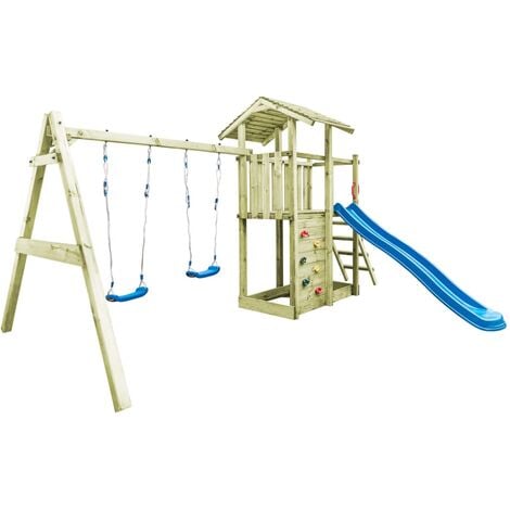 Aire de jeu avec échelle, toboggan et balançoires Bois