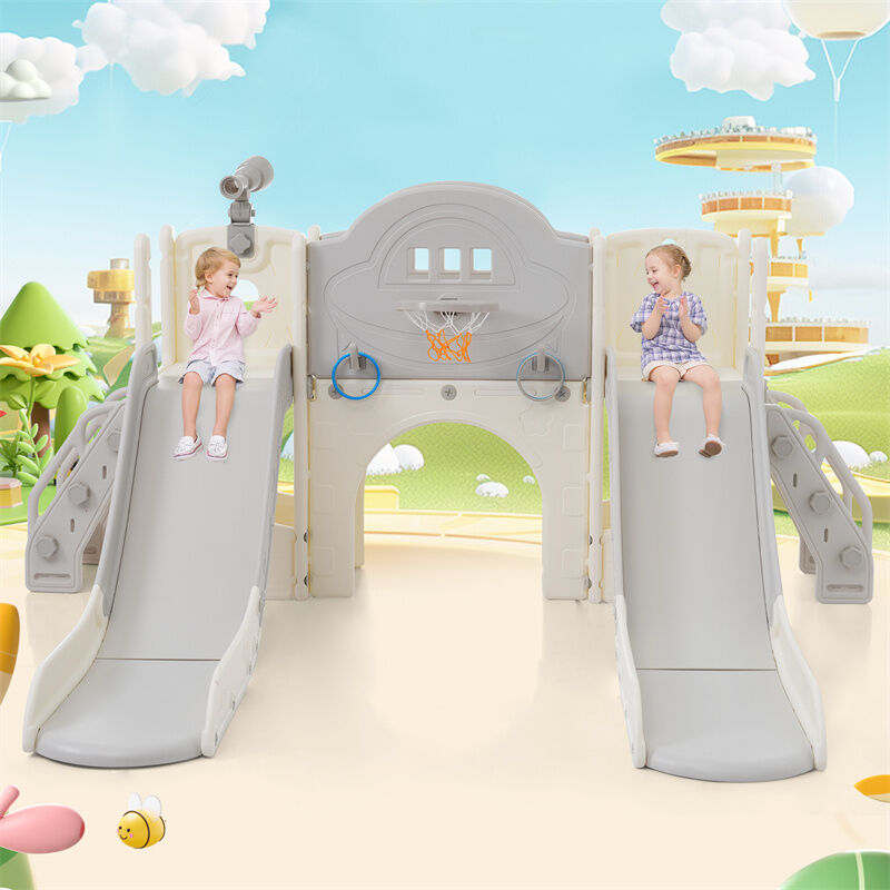 Fortuna Lai - Aire de jeu pour enfants, avec toboggan, escalade, jeu de forage, espace de rangement, couloir de jeu, panier de basket, jeu de lasso,