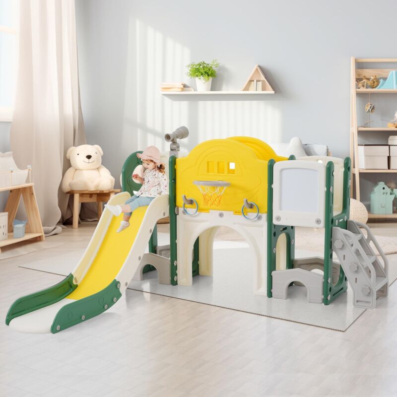 Dans Les Nuages - Aire de jeux 10 en 1, avec toboggan, panier de basket, lasso, jeu de golf, jumelles, échelle, en hdpe, Convient pour l'intérieur et