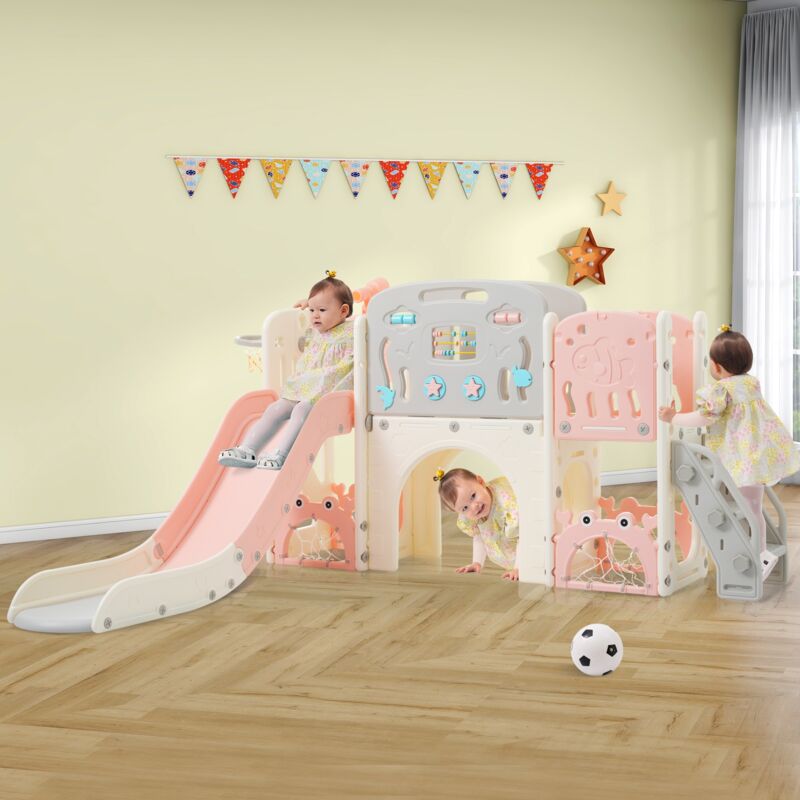 Dans Les Nuages - Aire de jeux - 8-en-1 extérieure pour enfants à thème marin avec toboggan, tunnel arqué, panier de basket, télescope et structure