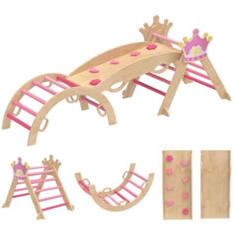 Aire de jeux 8-en-1 Princesse-Escalade-Toboggan-Rampe-Arche-Bois-156,5x74x38cm