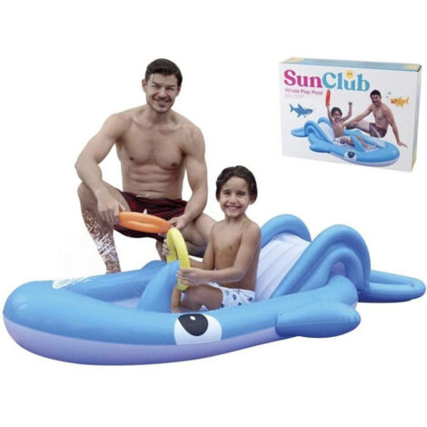 Aire De Jeux Aquatique Gonflable Toboggan Piscine Baleine Bleue 210x130x35cm 57166