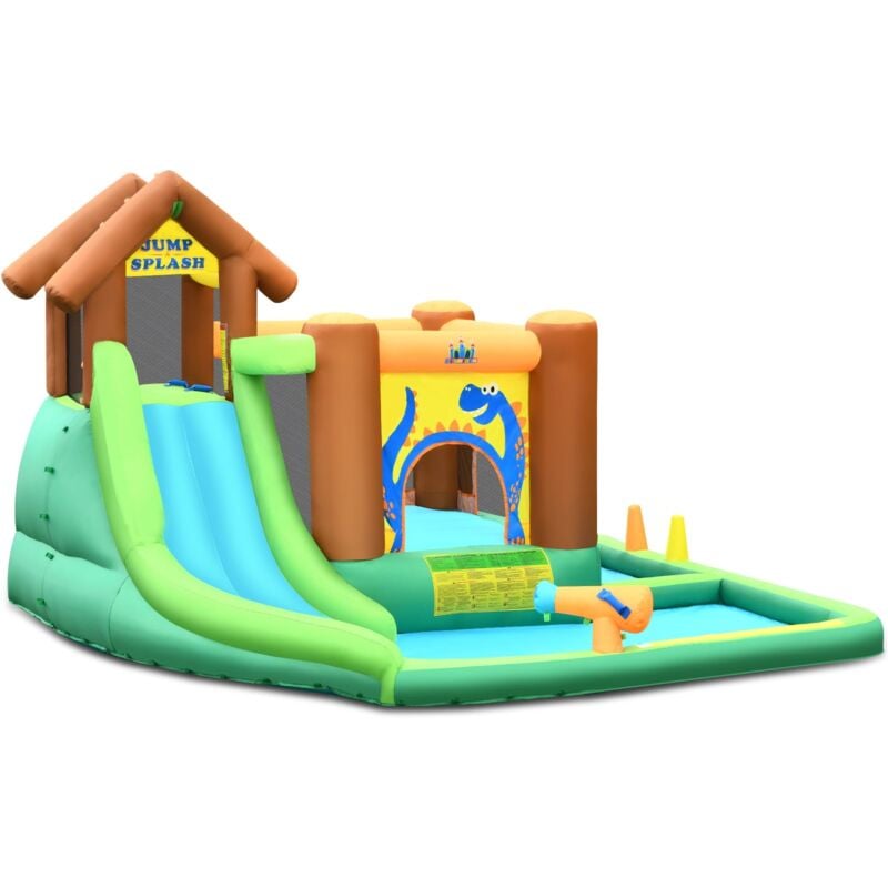 Helloshop26 - Aire de jeux château gonflable enfant avec souffleur 610w pataugeoire mur d'escalade canon à eau trampoline intégré balles colorées