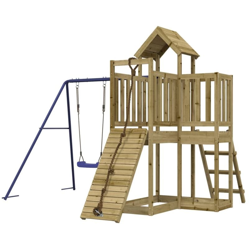 Aire de jeux d'extérieur balançoires toboggan portiques robuste jeux jardin 286 x 248 x 214 cm bois de pin imprégné