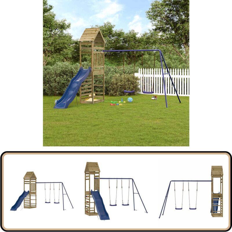 Aire de jeux d'extérieur bois de pin imprégné - Aire De Jeux Extérieur - Jeux De Plein Air - Jouet Enfant - Arbre à Grimper - Toboggan