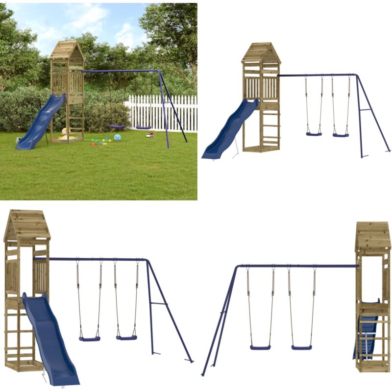 Aire de jeux d'extérieur bois de pin imprégné - Aire De Jeux Extérieur - Jeux D'enfants - Jouet Bois - Jeux De Plein Air - Toboggan - Home & Living