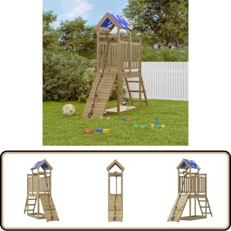 Aire de jeux d'extérieur bois de pin imprégné - Aire De Jeux Extérieur - Jouet Enfant - Jeux De Plein Air - Cabane En Bois - Toboggan