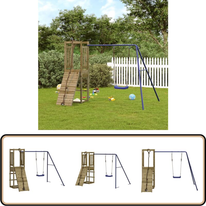 Aire de jeux d'extérieur bois de pin imprégné - Ensemble De Jeu Extérieur - Jeux De Plein Air - Tour De Jeu - Balançoire - Mur D'escalade