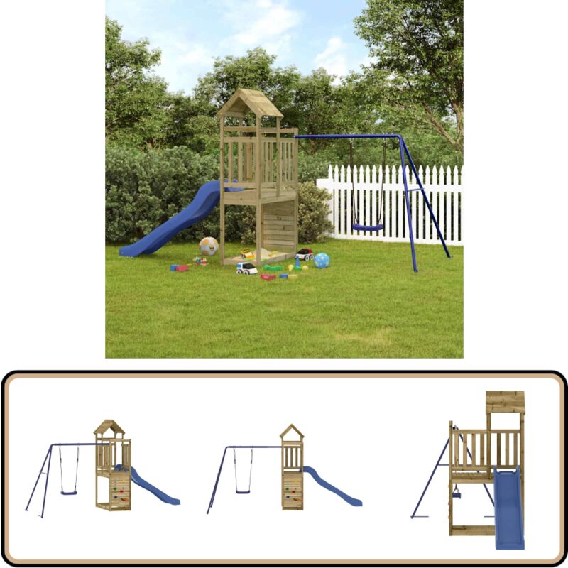 Aire de jeux d'extérieur bois de pin imprégné - Ensemble De Jeux Extérieur - Jeux De Plein Air - Aire De Jeux - Jouet Bois - Toboggan