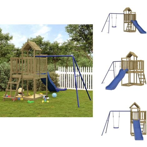 Aire de jeux d'extérieur bois de pin imprégné - Ensemble De Jeux Extérieur - Maisonnette De Jeu - Jouet En Bois - Aire De Jeux - Toboggan