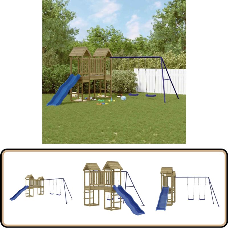 Aire de jeux d'extérieur bois de pin imprégné - Jeux D'extérieurs - Aire De Jeux - Ensemble De Jeux - Toboggan - Balançoires