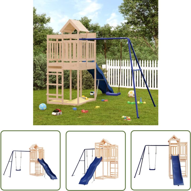 Fvbjd - The Living Store Aire de jeux d'extérieur bois de pin massif - Aire De Jeux Enfant - Jeux Extérieur - Jeux Bois - Toboggan - Balançoire