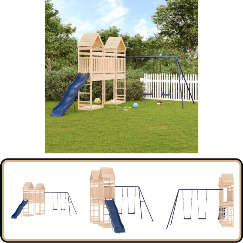 Aire de jeux d'extérieur bois de pin massif - Aire De Jeux Enfant - Jeux Extérieur - Jouet Bois - Toboggan - Balançoire