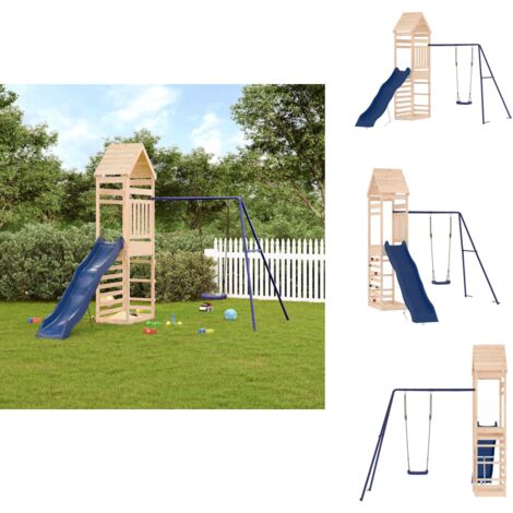 Aire de jeux d'extérieur bois de pin massif - Aire De Jeux Extérieur - Jeux D'enfants - Jeux En Bois - Toboggan - Balançoire