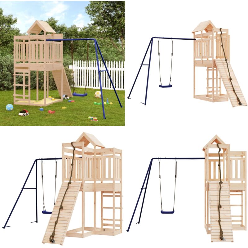 Aire de jeux d'extérieur bois de pin massif - Aire De Jeux Extérieur - Jeux D'enfants - Jeux En Bois - Toboggan Enfant - Balançoire Enfant - Home &