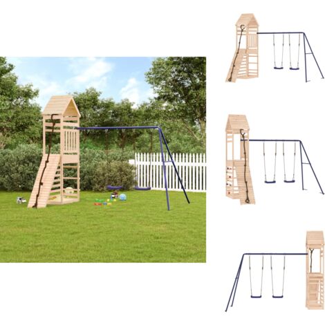 Aire de jeux d'extérieur bois de pin massif - Aire De Jeux Extérieur - Jeux D'enfants - Jeux En Bois - Toboggan - Escalade Enfant