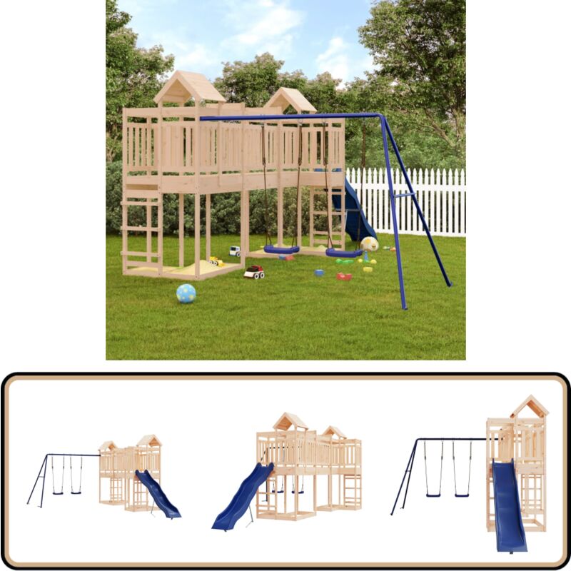 Aire de jeux d'extérieur bois de pin massif - Aire De Jeux Extérieur - Jeux D'enfants - Jouet Bois - Toboggan - Balançoires