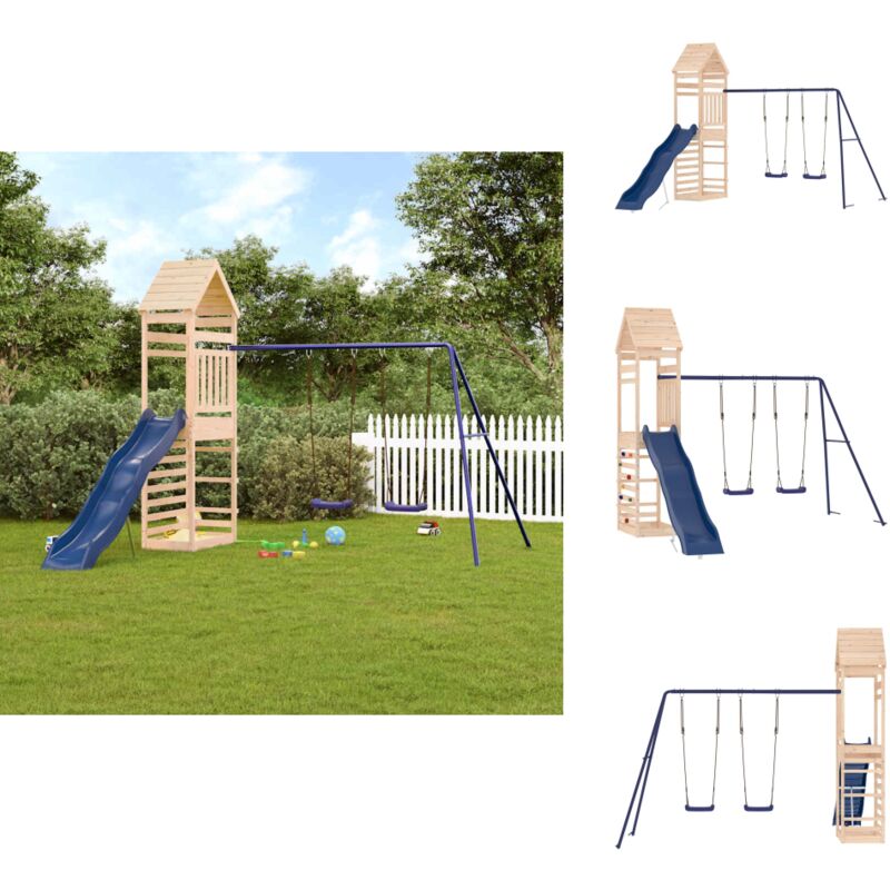 Aire de jeux d'extérieur bois de pin massif - Aire De Jeux Extérieur - Jeux D'enfants - Jouet Bois - Toboggan Enfant - Balançoire Double