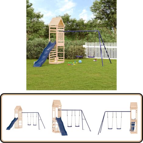 Aire de jeux d'extérieur bois de pin massif - Aire De Jeux Extérieur - Jeux D'enfants - Jouet Bois - Toboggan Enfant - Balançoire Double
