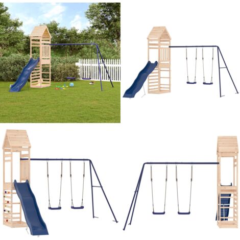 Aire de jeux d'extérieur bois de pin massif - Aire De Jeux Extérieur - Jeux D'enfants - Jouet Bois - Toboggan Enfant - Balançoire Double - Home & Living