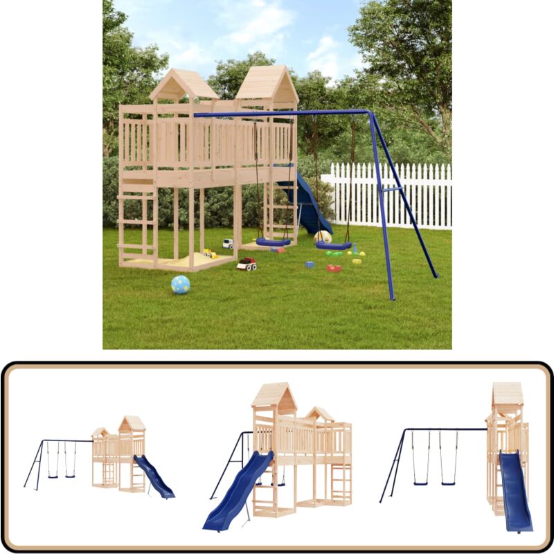 Aire de jeux d'extérieur bois de pin massif - Aire De Jeux Extérieur - Jeux D'enfants - Jouet Bois - Toboggan Enfant - Balançoires