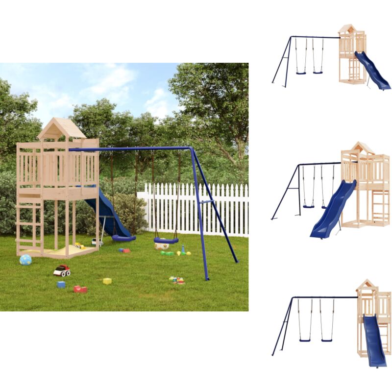 Aire de jeux d'extérieur bois de pin massif - Aire De Jeux Extérieur - Jeux D'enfants - Jouet Bois - Toboggan Enfant - Balançoires