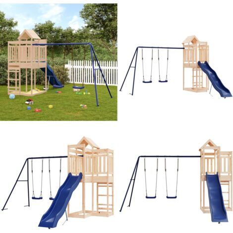Aire de jeux d'extérieur bois de pin massif - Aire De Jeux Extérieur - Jeux D'enfants - Jouet Bois - Toboggan Enfant - Balançoires - Home & Living