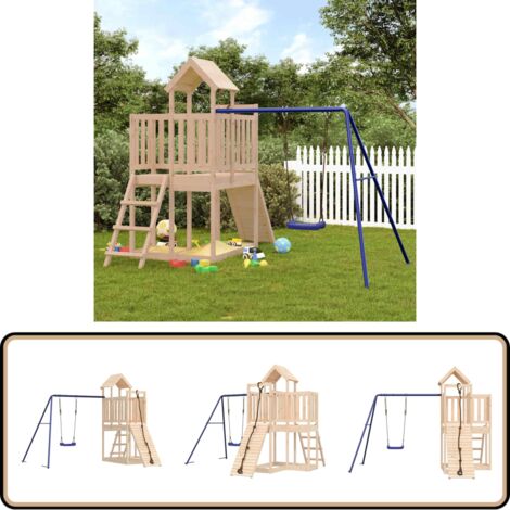 Aire de jeux d'extérieur bois de pin massif - Ensemble De Jeux Extérieur - Maisonnette De Jeu - Jouet En Bois - Aire De Jeux - Toboggan