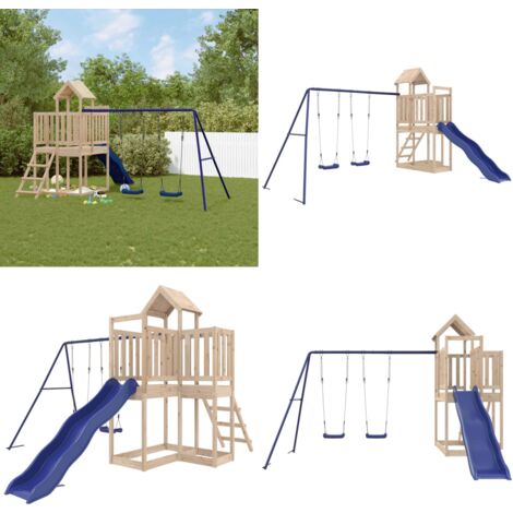 Aire de jeux d'extérieur bois de pin massif - Ensemble De Jeux Extérieur - Maisonnette De Jeu - Jouet En Bois - Aire De Jeux - Toboggan - Home & Living