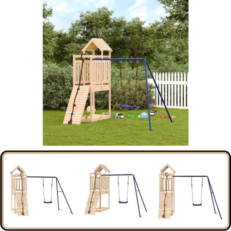 Aire de jeux d'extérieur bois de pin massif - Jeux D'extérieurs - Aire De Jeux - Toboggan - Balançoires - Cabane Enfant