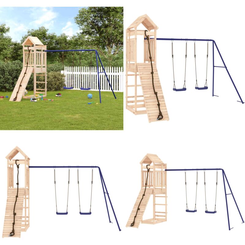 Aire de jeux d'extérieur bois de pin massif - Jeux D'extérieurs - Aire De Jeux - Toboggan - Balançoires - Cabane Enfant - Home & Living