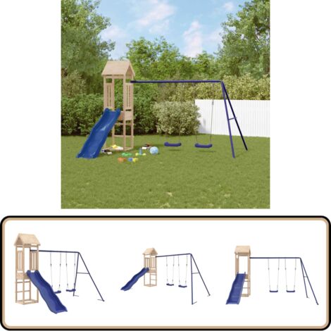 Aire de jeux d'extérieur bois de pin massif - Jeux D'extérieurs - Maisonnettes De Jeu - Tour De Jeu - Balançoires Doubles - Toboggans