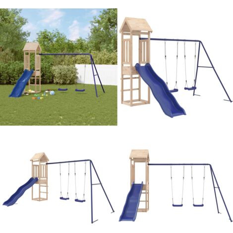 Aire de jeux d'extérieur bois de pin massif - Jeux D'extérieurs - Maisonnettes De Jeu - Tour De Jeu - Balançoires Doubles - Toboggans - Home & Living