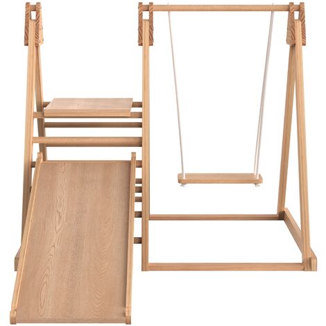Aire de jeux en bois 3 en 1 pour enfants - Avec toboggan, balançoire, échelle - Pour extérieur/intérieur - En pin massif - LBF