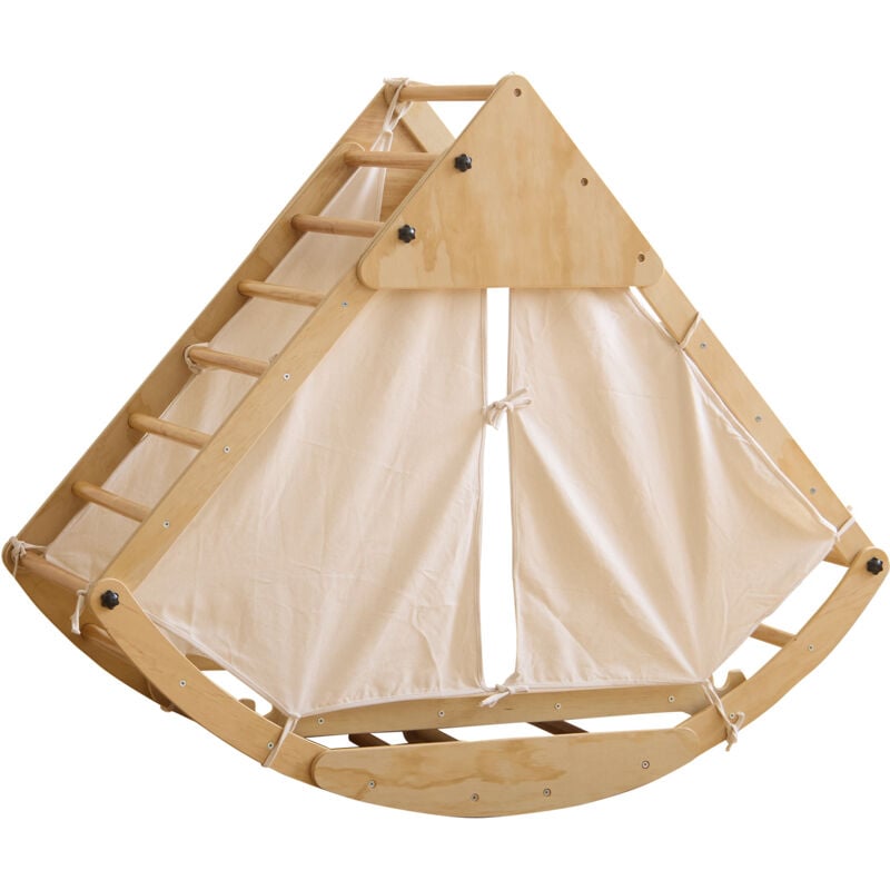 Aire de jeux en bois multifonction 8 en 1 - avec toboggan, module d'escalade, échelle à barreaux en bois, arche d'escalade, balançoire et tente