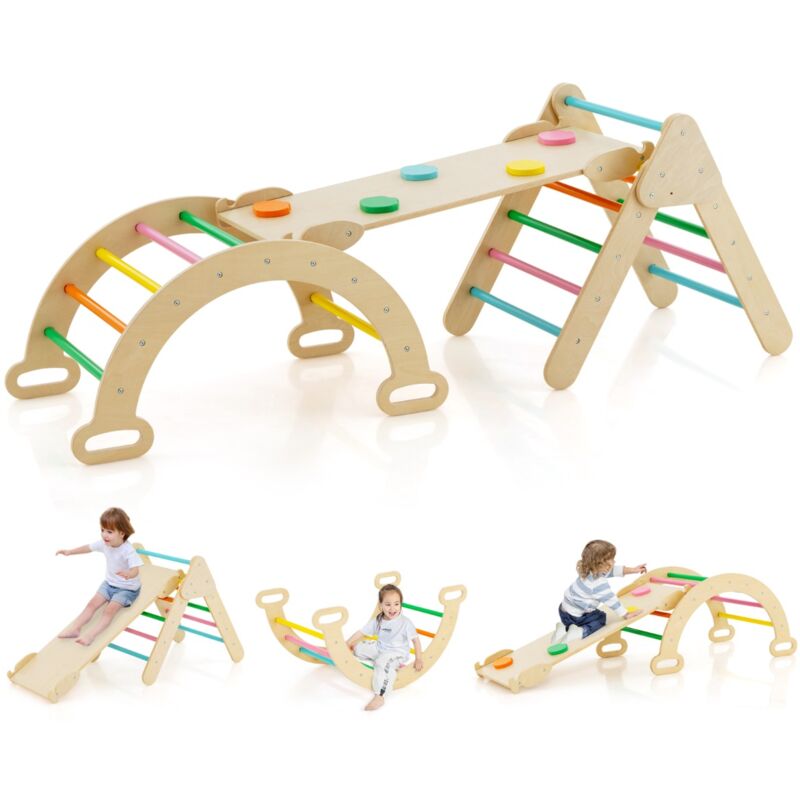 Design In - Aire de Jeux Enfant Montessori 3 en 1 Triangle Arc Escalade Rampe Double-face 1 Ans+ Coloré CW76629
