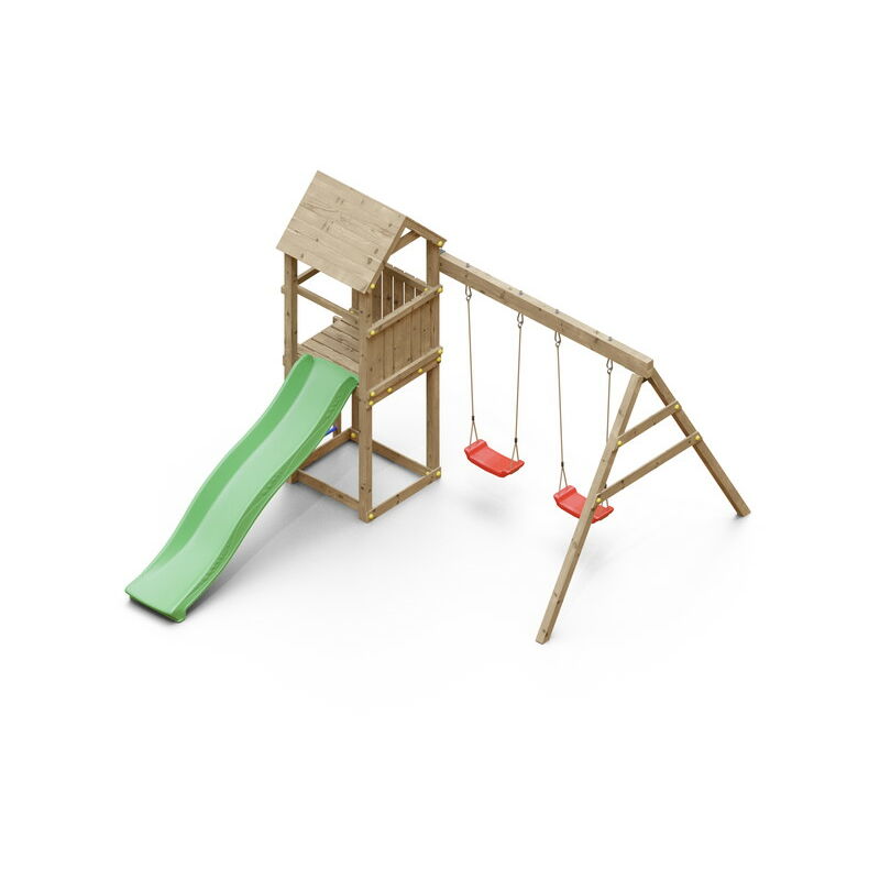 Aire de jeu extérieur en bois - 1 toboggan + 2 balançoires - 348x284x188cm - Ambroise - Chalet&jardin