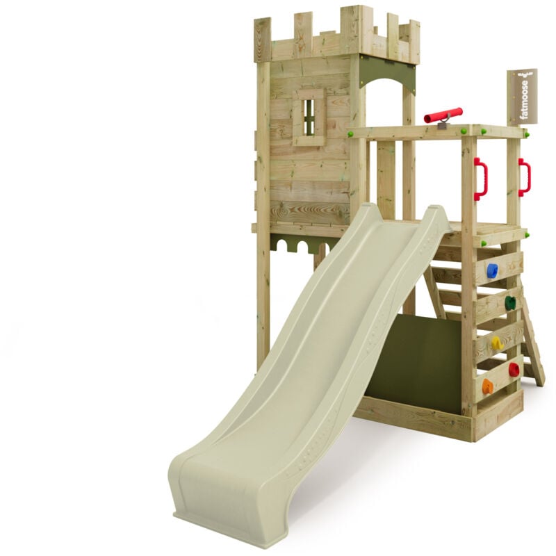 Fatmoose - Tour de jeux Château des chevaliers BoldBaron avec toboggan und Bac à sable, Bac à sable intégré – vert sauge