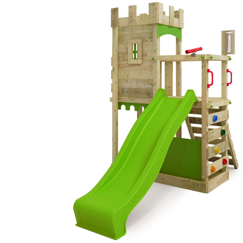 Fatmoose - Tour de jeux Château des chevaliers BoldBaron avec toboggan und Bac à sable, Bac à sable intégré – vert pomme