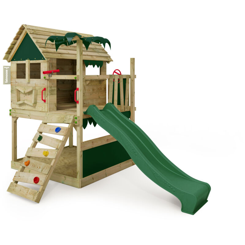 Tour de jeux Portique d'escalade TikaTaka avec toboggan, tour d'escalade avec bac à sable, Échelle & accessoires de jeu - vert - Fatmoose