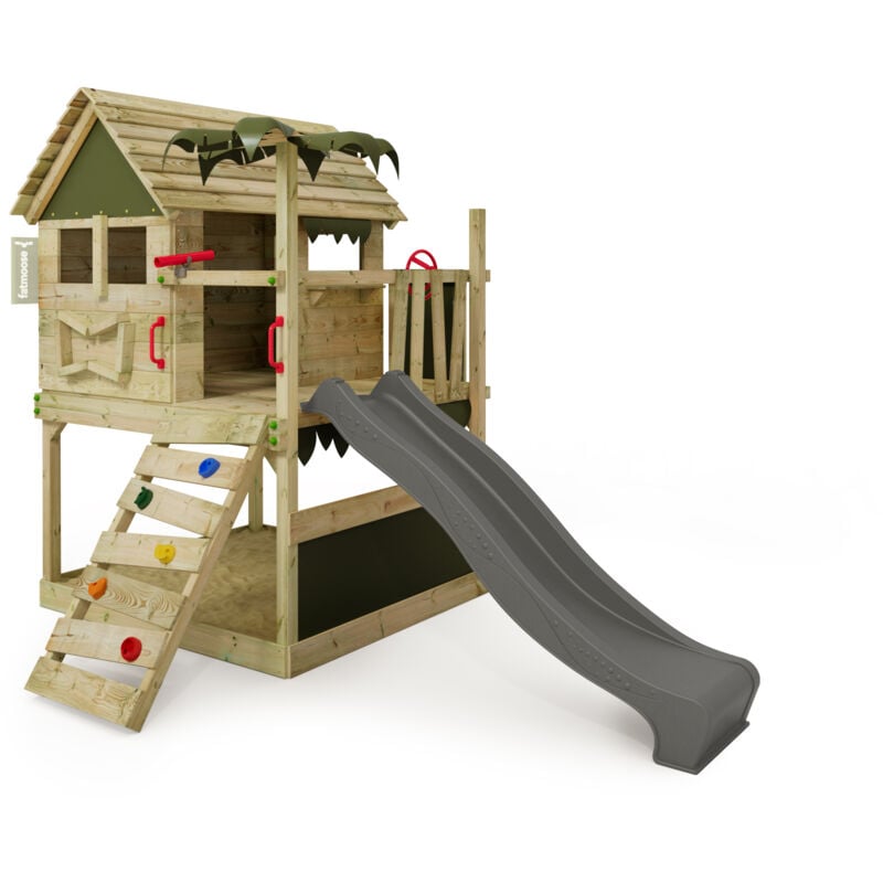 Tour de jeux Portique d'escalade TikaTaka avec toboggan, tour d'escalade avec bac à sable, Échelle & accessoires de jeu - anthracite - Fatmoose