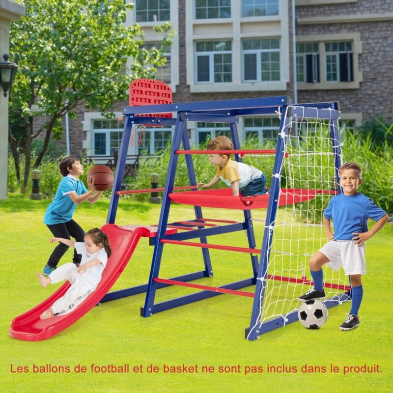 Aire de Jeux Intérieure 7 en 1 pour Enfants 3 à 7 Ans avec Toboggan Filet dEscalade Échelle CW80892